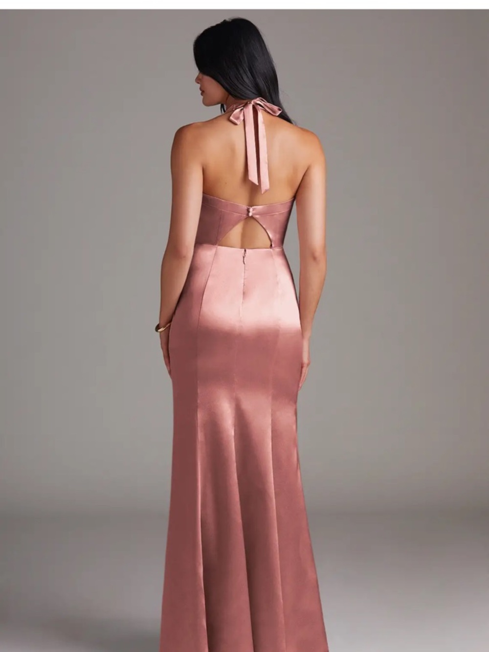 Azazie Dusty Rose Satin Halter Maxi Dress - Picture 2 of 7